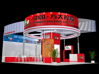 54平米展臺設(shè)計制作：三面開口/現(xiàn)代/木質(zhì)結(jié)構(gòu)/紅色，為汽配展展商而作（免費使用）