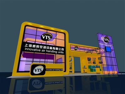 124平米展臺設(shè)計制作：三面開口/現(xiàn)代/型材結(jié)構(gòu)/彩色，為家電展展商而作（免費使用）