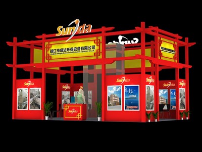 54平米展臺(tái)設(shè)計(jì)制作：四面開口/中式/木質(zhì)結(jié)構(gòu)/紅色，為汽配展展商而作（免費(fèi)使用）