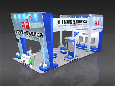72平米展臺(tái)設(shè)計(jì)制作：三面開口/現(xiàn)代/木質(zhì)結(jié)構(gòu)/藍(lán)色，為汽配展展商而作（免費(fèi)使用）