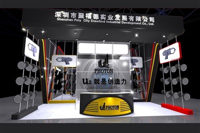 144平米展臺(tái)設(shè)計(jì)制作：四面開(kāi)口/現(xiàn)代/木質(zhì)結(jié)構(gòu)/黑色，為家電展展商而作（免費(fèi)使用）