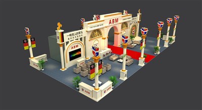 288平米展臺設計制作：四面開口/歐式/木質結構/白色，為機械展展商而作（免費使用）