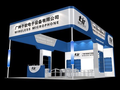 54平米展臺設(shè)計制作：三面開口/現(xiàn)代/木質(zhì)結(jié)構(gòu)/藍(lán)色，為汽配展展商而作（免費使用）