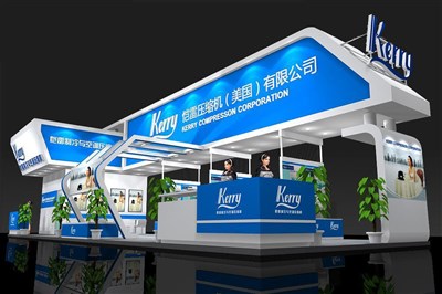 114平米展臺設計制作：三面開口/現(xiàn)代/木質結構/藍色，為汽配展展商而作（免費使用）