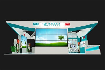 143平米展臺設計制作：四面開口/現(xiàn)代/木質結構/藍色，為安防展展商而作（免費使用）