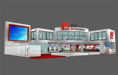 360平米展臺設計制作：二面開口/現(xiàn)代/木質(zhì)結(jié)構(gòu)/白色，為機械展展商而作（免費使用）