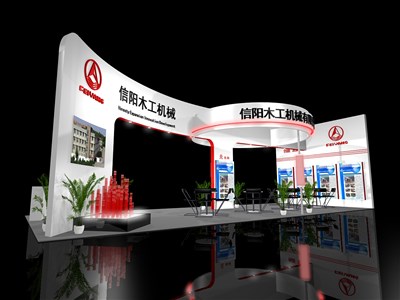90平米展臺(tái)設(shè)計(jì)制作：三面開口/現(xiàn)代/木質(zhì)結(jié)構(gòu)/白色，為機(jī)械展展商而作（免費(fèi)使用）