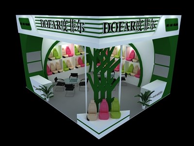 42平米展臺設(shè)計制作：二面開口/現(xiàn)代/木質(zhì)結(jié)構(gòu)/綠色，為汽配展展商而作（免費使用）