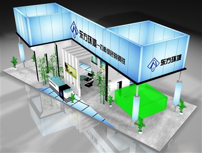 70平米展臺設(shè)計(jì)制作：四面開口/前衛(wèi)/木質(zhì)結(jié)構(gòu)/藍(lán)色，為機(jī)械展展商而作（免費(fèi)使用）