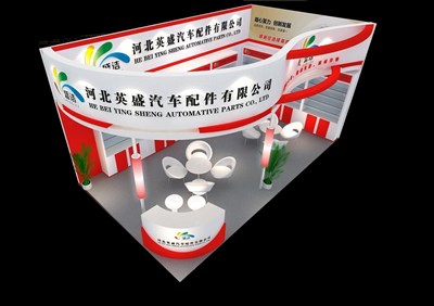 36平米展臺(tái)設(shè)計(jì)制作：二面開口/現(xiàn)代/木質(zhì)結(jié)構(gòu)/紅色，為汽配展展商而作（免費(fèi)使用）