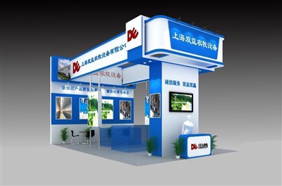 54平米展臺設(shè)計制作：三面開口/現(xiàn)代/木質(zhì)結(jié)構(gòu)/藍色，為機械展展商而作（免費使用）