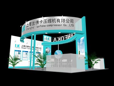 48平米展臺設(shè)計制作：三面開口/現(xiàn)代/木質(zhì)結(jié)構(gòu)/綠色，為機械展展商而作（免費使用）