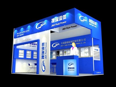 18平米展臺設(shè)計(jì)制作：二面開口/現(xiàn)代/木質(zhì)結(jié)構(gòu)/藍(lán)色，為汽配展展商而作（免費(fèi)使用）