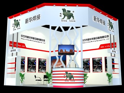 36平米展臺設(shè)計制作：二面開口/現(xiàn)代/木質(zhì)結(jié)構(gòu)/紅色，為汽配展展商而作（免費使用）