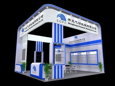 36平米展臺設(shè)計制作：三面開口/現(xiàn)代/木質(zhì)結(jié)構(gòu)/藍色，為汽配展展商而作（免費使用）