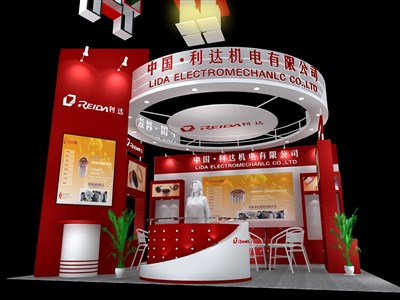 36平米展臺設(shè)計制作：三面開口/現(xiàn)代/木質(zhì)結(jié)構(gòu)/紅色，為汽配展展商而作（免費使用）