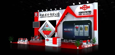 72平米展臺(tái)設(shè)計(jì)制作：三面開口/前衛(wèi)/木質(zhì)結(jié)構(gòu)/紅色，為汽配展展商而作（免費(fèi)使用）