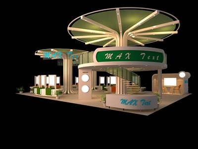 180平米展臺設計制作：四面開口/前衛(wèi)/雙層結構/綠色，為電子展展商而作（免費使用）