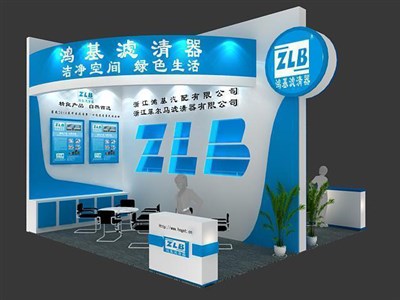36平米展臺設(shè)計制作：二面開口/現(xiàn)代/木質(zhì)結(jié)構(gòu)/藍(lán)色，為汽配展展商而作（免費使用）