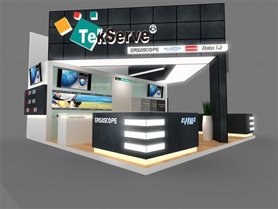 36平米展臺設(shè)計制作：三面開口/現(xiàn)代/木質(zhì)結(jié)構(gòu)/黑色，為電子展展商而作（免費(fèi)使用）