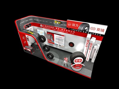 33平米展臺設(shè)計制作：二面開口/現(xiàn)代/木質(zhì)結(jié)構(gòu)/紅色，為汽配展展商而作（免費使用）
