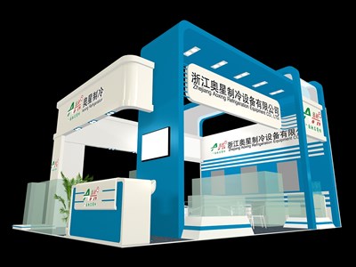 48平米展臺設(shè)計制作：三面開口/現(xiàn)代/木質(zhì)結(jié)構(gòu)/藍色，為汽配展展商而作（免費使用）