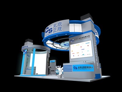 54平米展臺(tái)設(shè)計(jì)制作：四面開口/現(xiàn)代/木質(zhì)結(jié)構(gòu)/藍(lán)色，為汽配展展商而作（免費(fèi)使用）