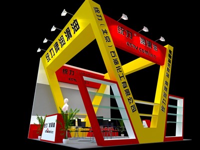 36平米展臺(tái)設(shè)計(jì)制作：三面開(kāi)口/現(xiàn)代/木質(zhì)結(jié)構(gòu)/黃色，為汽配展展商而作（免費(fèi)使用）