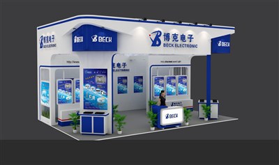 54平米展臺設(shè)計(jì)制作：三面開口/前衛(wèi)/木質(zhì)結(jié)構(gòu)/藍(lán)色，為電子展展商而作（免費(fèi)使用）