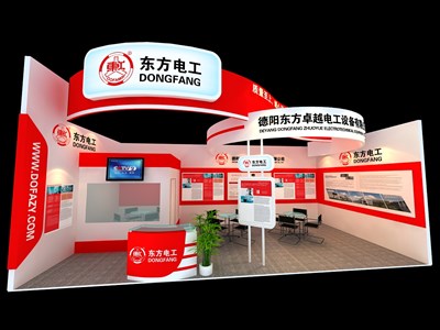36平米展臺(tái)設(shè)計(jì)制作：一面開口/現(xiàn)代/木質(zhì)結(jié)構(gòu)/紅色，為電子展展商而作（免費(fèi)使用）