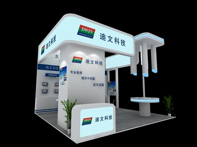 36平米展臺(tái)設(shè)計(jì)制作：三面開(kāi)口/前衛(wèi)/木質(zhì)結(jié)構(gòu)/藍(lán)色，為電子展展商而作（免費(fèi)使用）