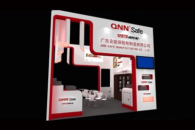 36平米展臺設(shè)計制作：二面開口/現(xiàn)代/木質(zhì)結(jié)構(gòu)/紅色，為電子展展商而作（免費使用）