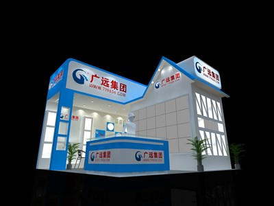 36平米展臺設計制作：二面開口/前衛(wèi)/木質(zhì)結(jié)構(gòu)/藍色，為電子展展商而作（免費使用）