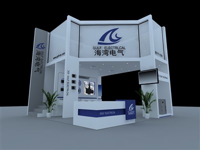 36平米展臺設(shè)計(jì)制作：三面開口/現(xiàn)代/木質(zhì)結(jié)構(gòu)/藍(lán)色，為電子展展商而作（免費(fèi)使用）