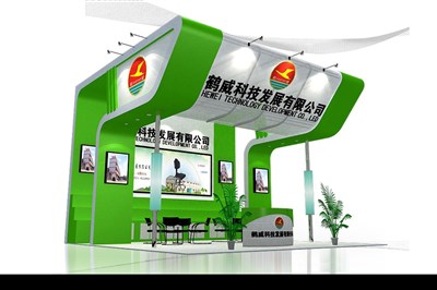 36平米展臺(tái)設(shè)計(jì)制作：三面開口/前衛(wèi)/木質(zhì)結(jié)構(gòu)/綠色，為電子展展商而作（免費(fèi)使用）