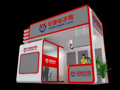 18平米展臺設計制作：二面開口/現(xiàn)代/木質(zhì)結(jié)構(gòu)/紅色，為電子展展商而作（免費使用）