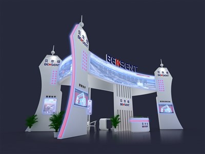 72平米展臺(tái)設(shè)計(jì)制作：四面開口/前衛(wèi)/木質(zhì)結(jié)構(gòu)/白色，為電子展展商而作（免費(fèi)使用）