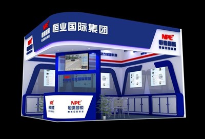 30平米展臺設(shè)計制作：二面開口/前衛(wèi)/木質(zhì)結(jié)構(gòu)/藍(lán)色，為電子展展商而作（免費使用）