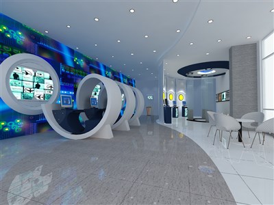 163.2平米展廳設(shè)計(jì)制作：前衛(wèi)/藍(lán)色，產(chǎn)品類展廳-福建捷聯(lián)電子有限公司展廳（免費(fèi)使用）