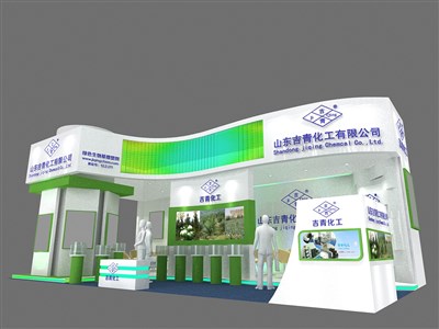 60.5平米展臺(tái)設(shè)計(jì)制作：三面開口/現(xiàn)代/木質(zhì)結(jié)構(gòu)/白色，為化工展展商而作（免費(fèi)使用）