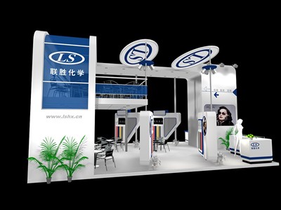 63平米展臺設(shè)計制作：三面開口/現(xiàn)代/木質(zhì)結(jié)構(gòu)/白色，為化工展展商而作（免費使用）