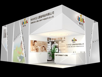 54平米展臺(tái)設(shè)計(jì)制作：一面開口/現(xiàn)代/木質(zhì)結(jié)構(gòu)/白色，為嬰幼展展商而作（免費(fèi)使用）