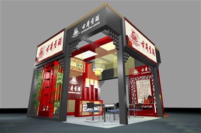 36平米展臺(tái)設(shè)計(jì)制作：三面開口/中式/木質(zhì)結(jié)構(gòu)/灰色，為糖酒展展商而作（免費(fèi)使用）