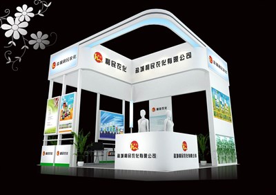 36平米展臺設(shè)計制作：四面開口/現(xiàn)代/木質(zhì)結(jié)構(gòu)/白色，為化工展展商而作（免費使用）