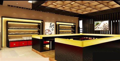 120平米展廳設(shè)計(jì)制作：現(xiàn)代/米色，產(chǎn)品類展廳-新中式快餐廳（免費(fèi)使用）