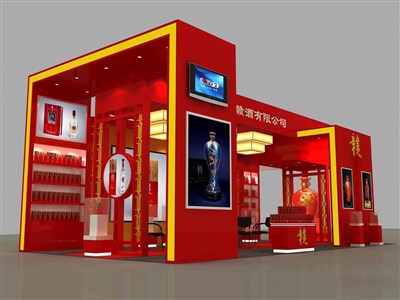 72平米展臺設(shè)計制作：四面開口/現(xiàn)代/型材結(jié)構(gòu)/紅色，為糖酒展展商而作（免費(fèi)使用）