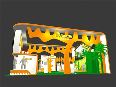 90平米展臺設(shè)計(jì)制作：三面開口/現(xiàn)代/木質(zhì)結(jié)構(gòu)/彩色，為嬰幼展展商而作（免費(fèi)使用）