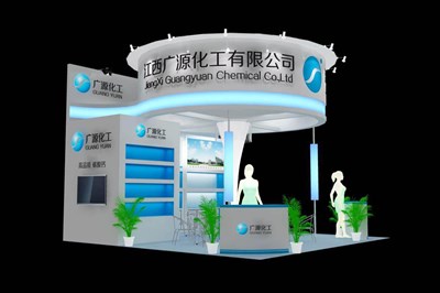 36平米展臺(tái)設(shè)計(jì)制作：三面開口/現(xiàn)代/木質(zhì)結(jié)構(gòu)/白色，為化工展展商而作（免費(fèi)使用）