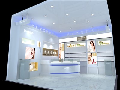36平米展廳設(shè)計制作：現(xiàn)代/白色，產(chǎn)品類展廳-浪漫香榭麗產(chǎn)品展廳（免費使用）