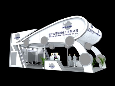 72平米展臺設計制作：三面開口/現(xiàn)代/木質(zhì)結(jié)構(gòu)/白色，為化工展展商而作（免費使用）